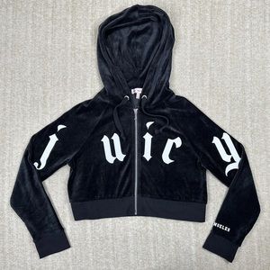 Vintage Juicy Couture Black Velour Crop-Top TrackSuit Jacket Size XS.